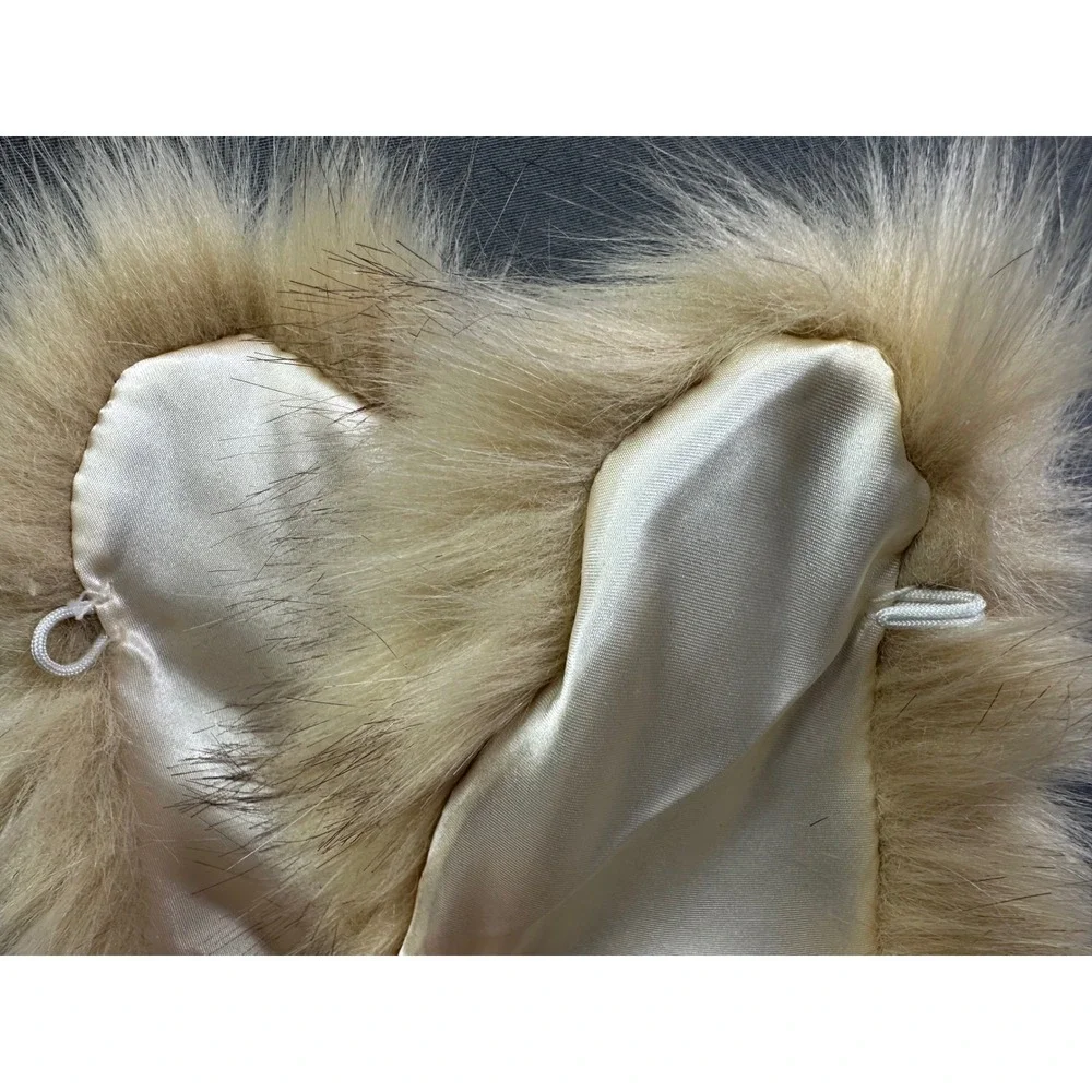 Ganz Faux‎ Fur Collar Scarf Tan Cream Satin Lined with Loops 35 Inch Accessory